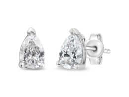 14K White Gold 3/4 Cttw Pear Shape Solitaire Lab Grown Diamond Stud Earrings (F-G Color, VS2-SI1 Clarity)