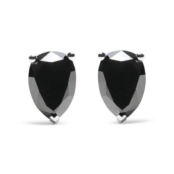 14K White Gold 1/2 Cttw Treated Black Pear Shaped Solitaire Diamond 3 Prong Stud Earrings (Black Color, VS2-SI1 Clarity)