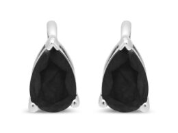 14K White Gold 1.0 Cttw Treated Black Pear Shaped Solitaire Diamond 3 Prong Stud Earrings (Black Color, VS2-SI1 Clarity)