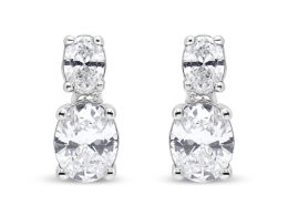 14K White Gold 1.0 Cttw Oval Lab Grown Diamond 2 Stone Drop and Dangle Stud Earrings (G-H Color, VS2-SI1 Clarity)