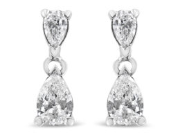 14K White Gold 1/2 Cttw Pear Shape Lab Grown Diamond Dangle Stud Earrings (G-H Color, VS2-SI1 Clarity)