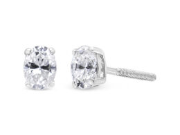 14K White Gold 1/2 Cttw Lab Grown Oval Solitaire Diamond Stud Earrings (F-G Color, VS2-SI1 Clarity)