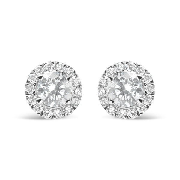 14K White Gold Lab Grown Diamond Solitaire Stud Earrings with Halo (2.00 Cttw, F-G Color, VS2-SI1 Clarity