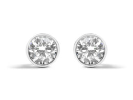 14K White Gold 5/8 Cttw Bezel Set Lab Grown Round Diamond Screw-Back Solitaire Stud Earrings (G-H Color, VS2-SI1 Clarity)