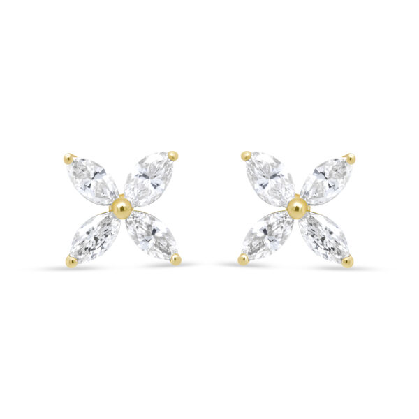 14K Yellow Gold 3/4 Cttw Marquise Diamond 8 Stone Floral Leaf Stud Earrings (I-J Color, SI2-I1 Clarity)