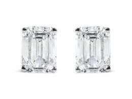 14K White Gold 2.0 Cttw Emerald Cut Lab Grown Diamond Solitaire Stud Earrings (G-H Color, VS1-VS2 Clarity)