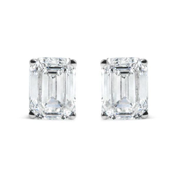 14K White Gold 2.0 Cttw Emerald Cut Lab Grown Diamond Solitaire Stud Earrings (G-H Color, VS1-VS2 Clarity)