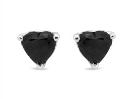 14K White Gold 1.00 Cttw Heart Shaped Black Diamond Solitaire Stud Earrings (Black Color, I1-I2 Clarity)