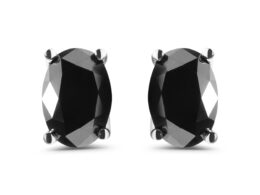 14K White Gold 3.00 Cttw Oval Cut Black Diamond Solitaire Stud Earrings (Black Color, I2-I3 Clarity)