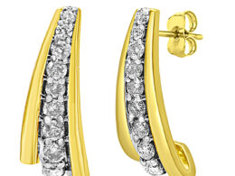 10K Yellow Gold Plated .925 Sterling Silver 0.50 Cttw Round Diamond Graduated Huggie Earrings (I-J Color, I2-I3 Clarity)