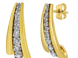 10K Yellow Gold Plated .925 Sterling Silver 1.00 Cttw Round Diamond Graduated Huggie Stud Earrings (I-J Color, I2-I3 Clarity)