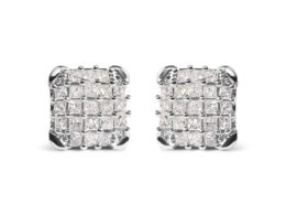 10K White Gold 3/4 Cttw Princess Diamond Composite Open Frame Stud Earrings (I-J Color, I1-I2 Clarity)