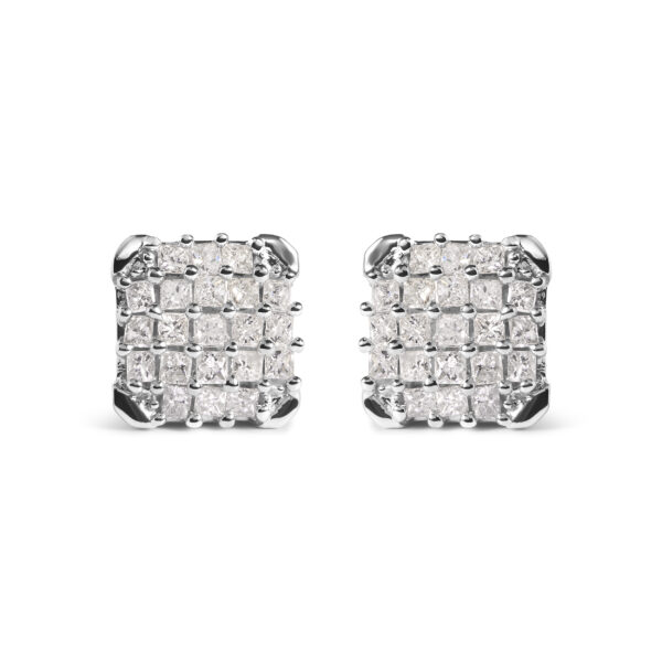 10K White Gold 3/4 Cttw Princess Diamond Composite Open Frame Stud Earrings (I-J Color, I1-I2 Clarity)