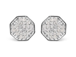 10K White Gold 7/8 Cttw Princess Diamond Composite Octagon Shaped Stud Earrings (I-J Color, I1-I2 Clarity)