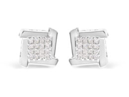 10K White Gold 1/2 Cttw Composite  Princess Diamond Square and Swirl Stud Earrings (I-J Color, I1-I2 Clarity)