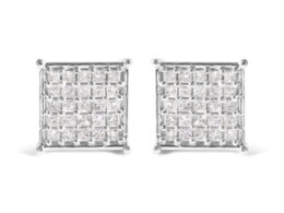 10K White Gold 3/4 Cttw Princess Diamond Composite Stud Earrings (I-J Color, I1-I2 Clarity)