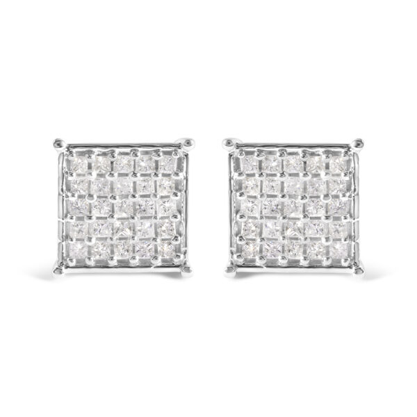 10K White Gold 3/4 Cttw Princess Diamond Composite Stud Earrings (I-J Color, I1-I2 Clarity)