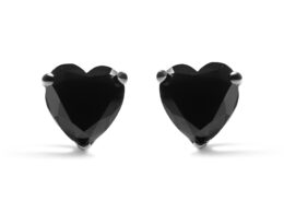 14K White Gold 2.00 Cttw Heart Shaped Black Diamond Solitaire Stud Earrings (Black Color, I1-I2 Clarity)