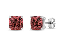 14K White Gold 1/2 Cttw Lab Grown Pink Cushion 4-Prong Set Classic Diamond Solitaire Stud Earrings (Pink Color, VS1-VS2 Clarity)