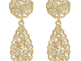 14K Yellow Gold Plated Sterling Silver 1/5 Cttw Diamond Teardrop Filigree Earrings (H-I Color, I1-I2 Clarity)