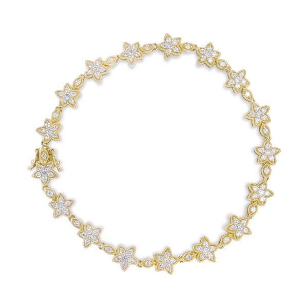 14K Yellow Gold 1 1/5 Cttw Round Diamond Floral Star-Shaped Link Bracelet (H-I Color, SI1-SI2 Clarity) -Size 7"
