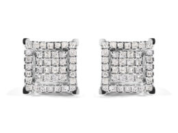 10K White Gold 1 1/4 Cttw Princess Diamond Composite Double Square and Halo Stud Earrings (I-J Color, I1-I2 Clarity)