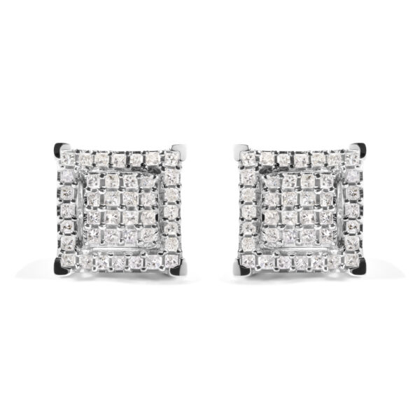 10K White Gold 1 1/4 Cttw Princess Diamond Composite Double Square and Halo Stud Earrings (I-J Color, I1-I2 Clarity)