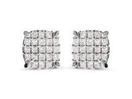 10K White Gold 3/4 Cttw Princess Diamond Composite Cushion Shape Stud Earrings (I-J Color, I1-I2 Clarity)