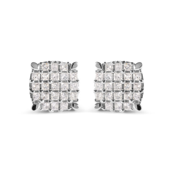 10K White Gold 3/4 Cttw Princess Diamond Composite Cushion Shape Stud Earrings (I-J Color, I1-I2 Clarity)