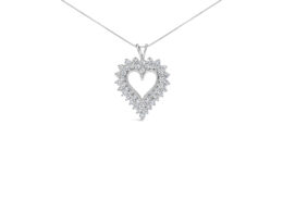 .925 Sterling Silver 3.00 Cttw Round Cut Diamond Cluster Heart 18" Pendant Necklace (K-L Color, I1-I2 Clarity)