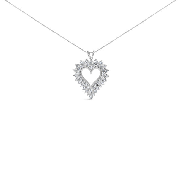 .925 Sterling Silver 3.00 Cttw Round Cut Diamond Cluster Heart 18" Pendant Necklace (K-L Color, I1-I2 Clarity)