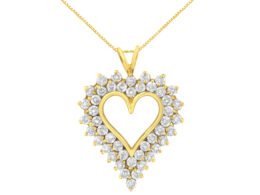14K Yellow Gold Plated .925 Sterling Silver 4.0 cttw Prong Set, Round-Cut Diamond Heart 18" Pendant (K-L Color, I1-I2 Clarity)