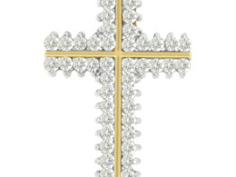 10K Yellow Gold Round Cut Diamond Outline Cross Pendant Necklace (2.00 cttw, H-I Color, I2-I3 Clarity)