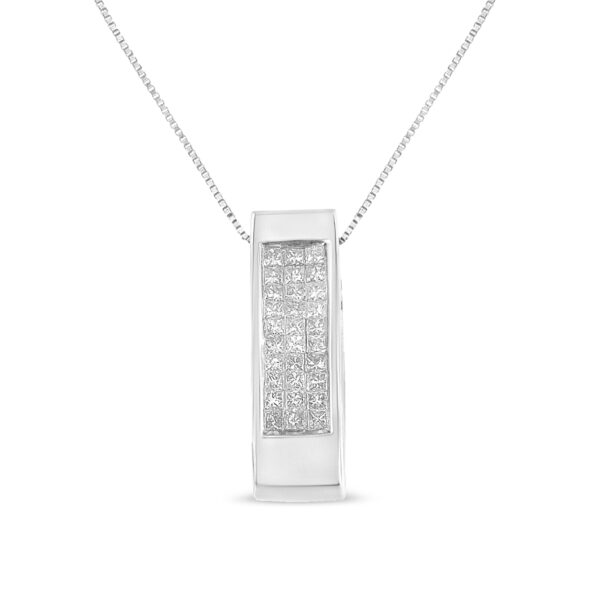 14K White Gold 1/2 Cttw Invisible Set Princess Cut Diamond Vertical Bar Block Pendant 18" Necklace (H-I Color, SI2-I1 Clarity)