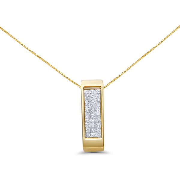 14K Yellow Gold 1/2 Cttw Invisible Set Princess Cut Diamond Vertical Bar Block Pendant 18" Necklace (H-I Color, SI2-I1 Clarity)