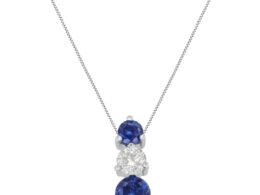 14K White Gold White and Blue Round Cut Diamond Pendant Necklace (1.50 cttw, H-I Color, I1-I2 Clarity)