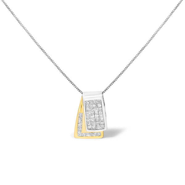 14K White and Yellow Gold 1.0 Cttw Princess Cut Diamond Two Tone Foldover Box Pendant 18” Box Chain Necklace (H-I Color, SI2-I1 Clarity)