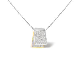 14K White and Yellow Gold 2.0 Cttw Princess Cut Diamond Two Tone Foldover Box Pendant 18” Box Chain Necklace (H-I Color, SI1-SI2 Clarity)