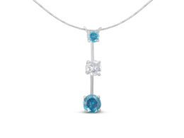 14K White Gold 1 1/2 cttw White and Treated Blue Diamond Pendant Necklace (H-I, I1-I2)
