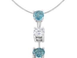 14K White Gold 1 1/3 cttw White and Treated Blue Diamond Pendant Necklace (H-I, SI2-I1)