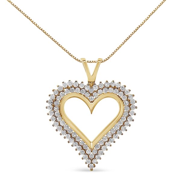 10K Yellow Gold Plated .925 Sterling Silver 1.00 Cttw Diamond Heart 18" Pendant Necklace (I-J Color, I2-I3 Clarity)