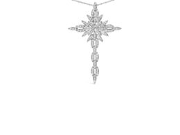 14K White Gold 1.0 Cttw Cocktail Cluster Cross 18" Pendant Necklace (H-I Color, SI1-SI2 Clarity)