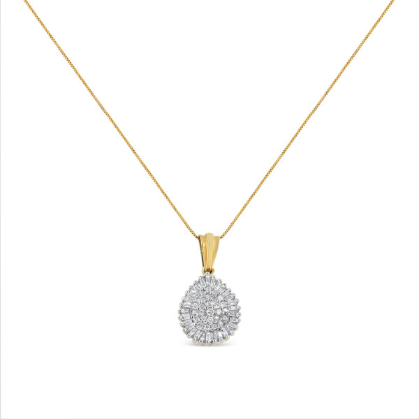 10K Yellow Gold 1/2 Cttw Round and Baguette Cut Diamond Oval Burst 18" Pendant Necklace (J-K Color, I1-I2 Clarity)