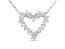 14K White Gold Round Cut Diamond Shimmering Love Heart Pendant Necklace (0.20 cttw, H-I Color, SI2-I1 Clarity)