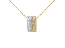 14K Yellow Gold 2 1/3 cttw Princess Cut Diamond Block Pendant Necklace (H-I, SI1-SI2)