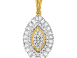 10K Yellow Gold Multi-Cut Diamond Golden Burst Halo Pendant Necklace (0.5 cttw, I-J Color, I2-I3 Clarity)