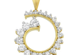 10K Yellow Gold Round Cut Diamond Curve Pendant Necklace (1.00 cttw, H-I Color, I1-I2 Clarity)