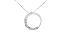 14K White Gold 1/4 Cttw Round-Cut Graduating Diamond Open Circle Hoop 18" Pendant Necklace (J-K Color, I1-I2 Clarity)