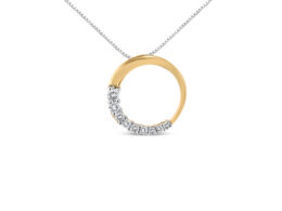 14K Yellow Gold 1/4 Cttw Round-Cut Graduating Diamond Open Circle Hoop 18" Pendant Necklace (J-K Color, I1-I2 Clarity)