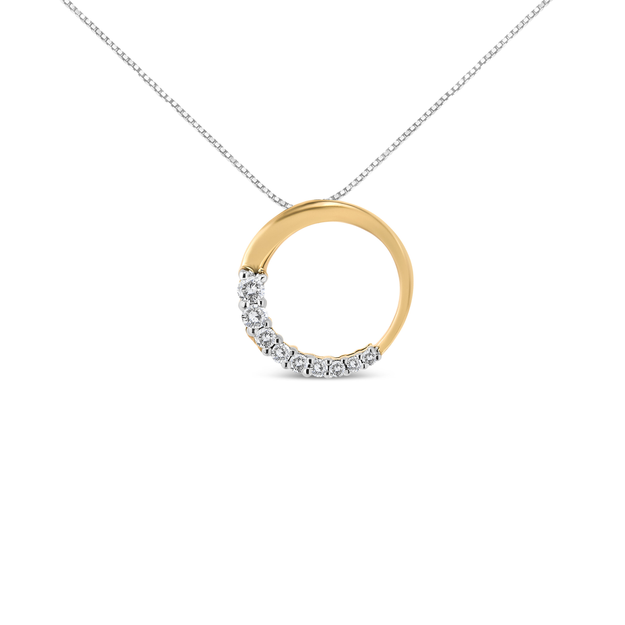 14K Yellow Gold 1/4 Cttw Round-Cut Graduating Diamond Open Circle Hoop 18" Pendant Necklace (J-K Color, I1-I2 Clarity)